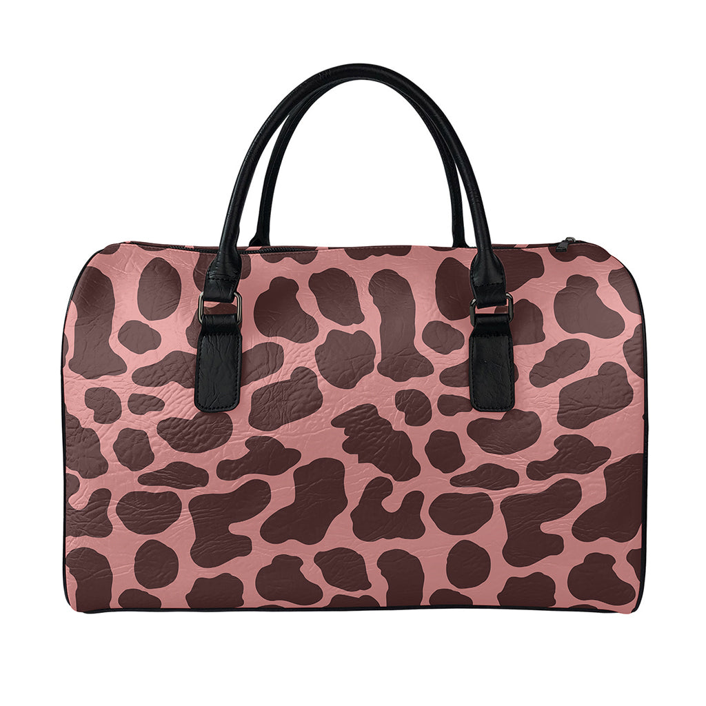 Red Brown Cow Print Leather Duffle Bag
