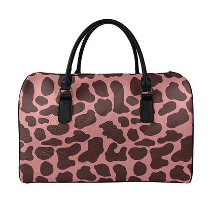 Red Brown Cow Print Leather Duffle Bag