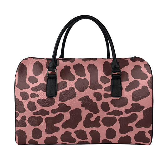 Red Brown Cow Print Leather Duffle Bag