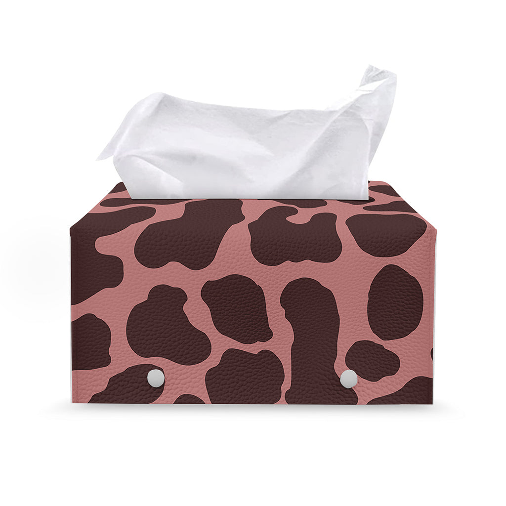 Red Brown Cow Print Leather Tissue Box Cover