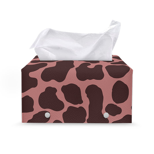 Red Brown Cow Print Leather Tissue Box Cover
