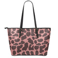 Red Brown Cow Print Leather Tote Bag With Zipper