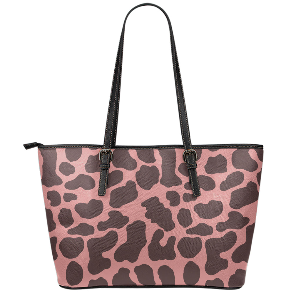 Red Brown Cow Print Leather Tote Bag