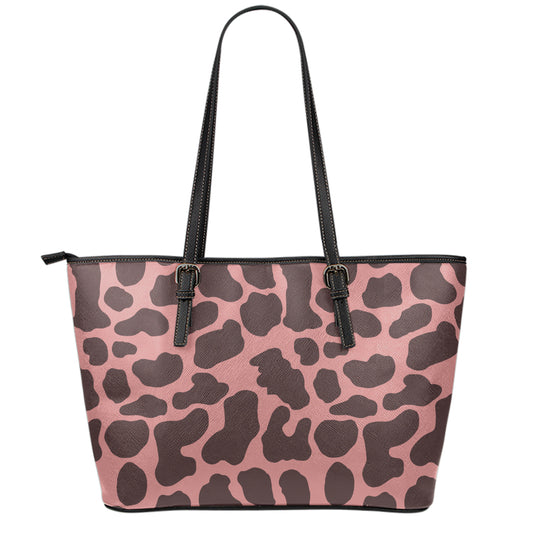 Red Brown Cow Print Leather Tote Bag