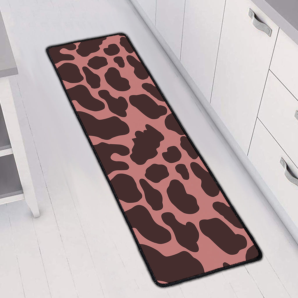 Red Brown Cow Print Long Kitchen Mat