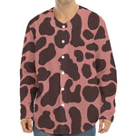 Red Brown Cow Print Long Sleeve Baseball Jersey