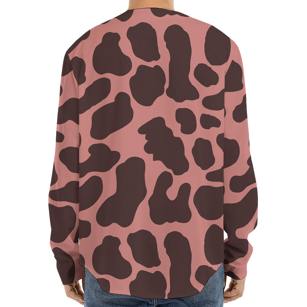 Red Brown Cow Print Long Sleeve Baseball Jersey