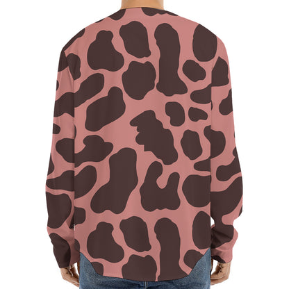 Red Brown Cow Print Long Sleeve Baseball Jersey