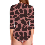 Red Brown Cow Print Long Sleeve Swimsuit