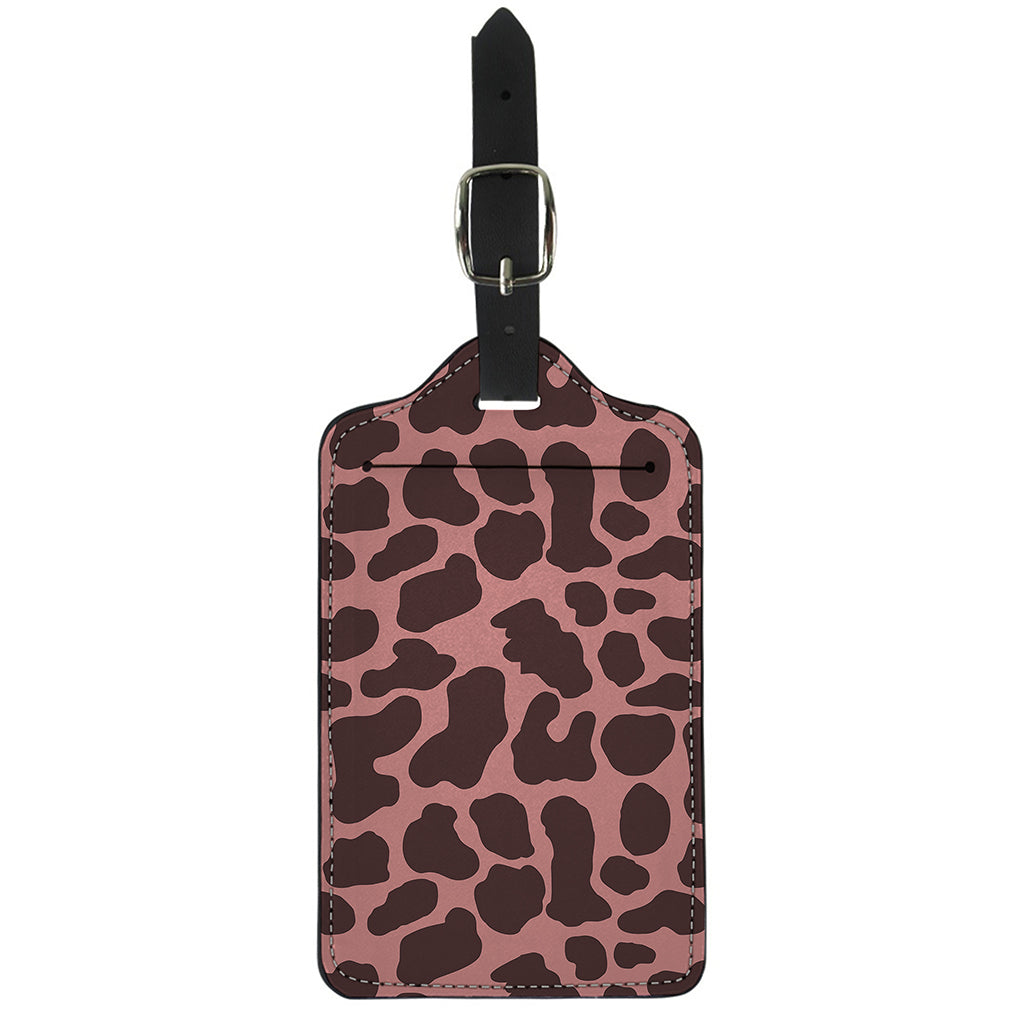 Red Brown Cow Print Luggage Tag