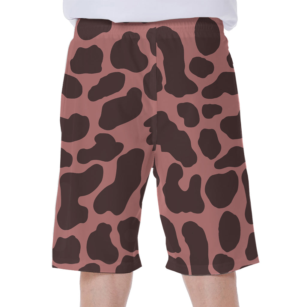 Red Brown Cow Print Men's Beach Shorts