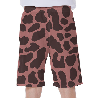 Red Brown Cow Print Men's Beach Shorts