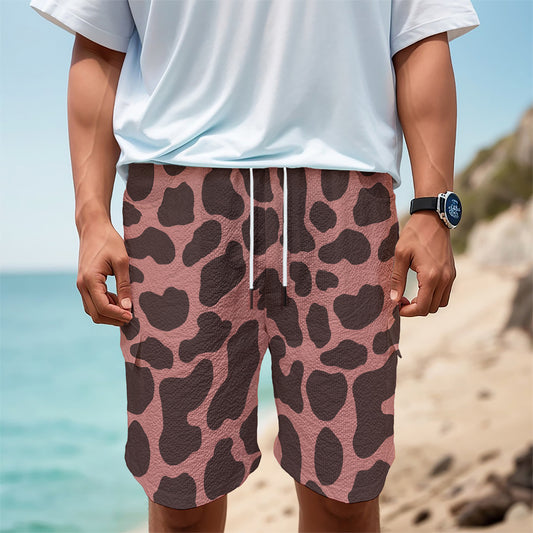 Red Brown Cow Print Men's Cargo Shorts