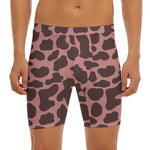 Red Brown Cow Print Men's Long Boxer Briefs