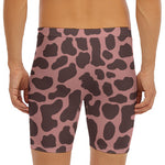 Red Brown Cow Print Men's Long Boxer Briefs