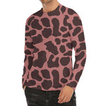 Red Brown Cow Print Men's Long Sleeve Rash Guard