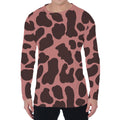 Red Brown Cow Print Men's Long Sleeve T-Shirt