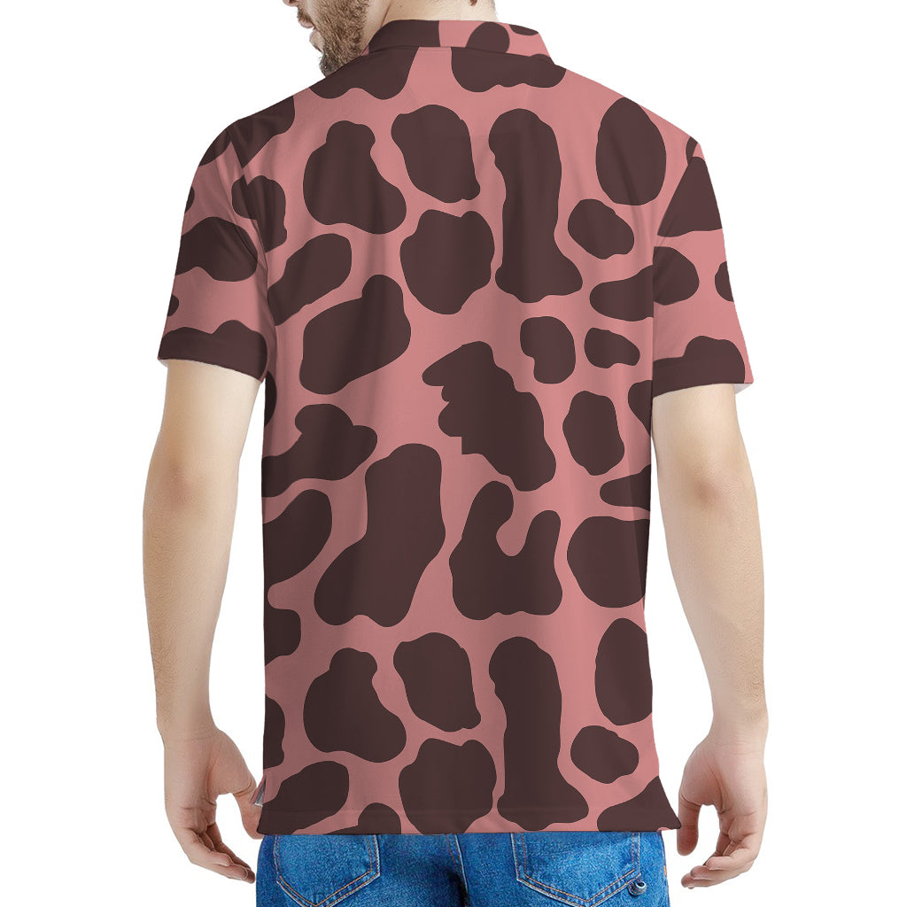 Red Brown Cow Print Men's Polo Shirt