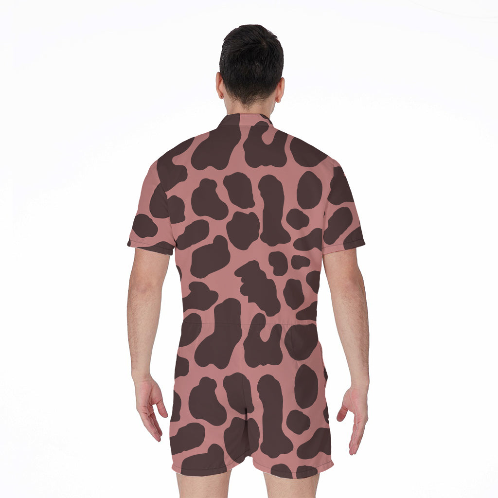 Red Brown Cow Print Men's Rompers
