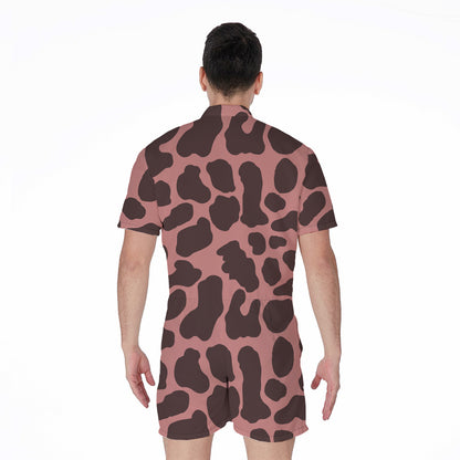 Red Brown Cow Print Men's Rompers
