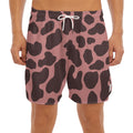 Red Brown Cow Print Men's Split Running Shorts