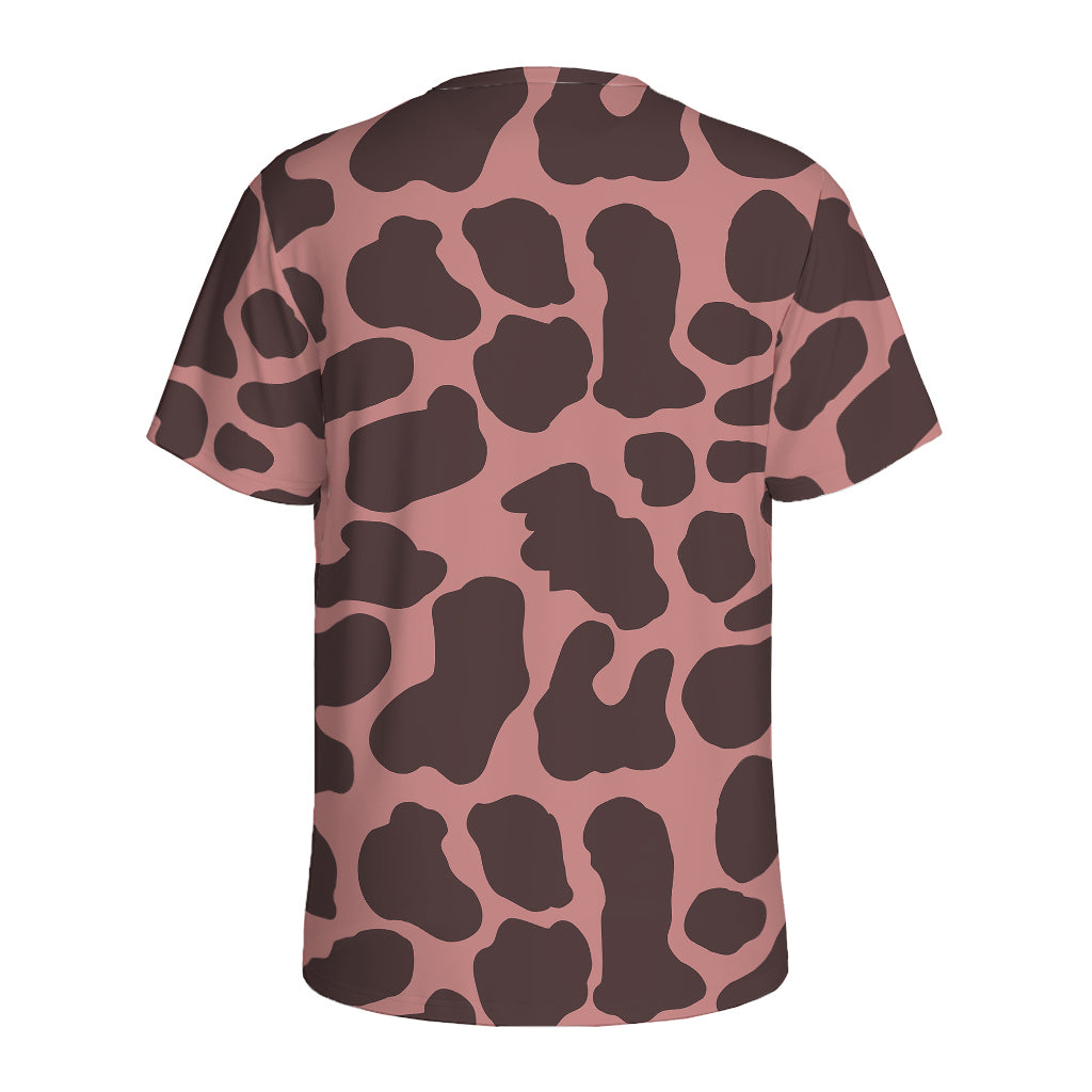 Red Brown Cow Print Men's Sports T-Shirt