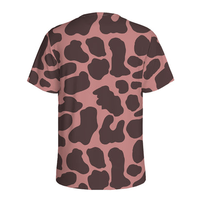 Red Brown Cow Print Men's Sports T-Shirt