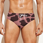 Red Brown Cow Print Men's Swim Briefs