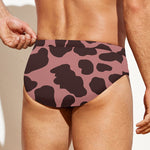 Red Brown Cow Print Men's Swim Briefs