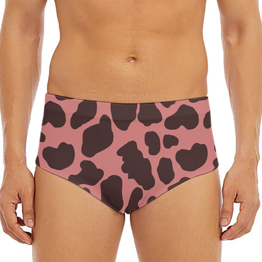 Red Brown Cow Print Men's Triangle Swim Briefs