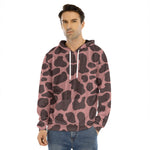 Red Brown Cow Print Men's Velvet Pullover Hoodie
