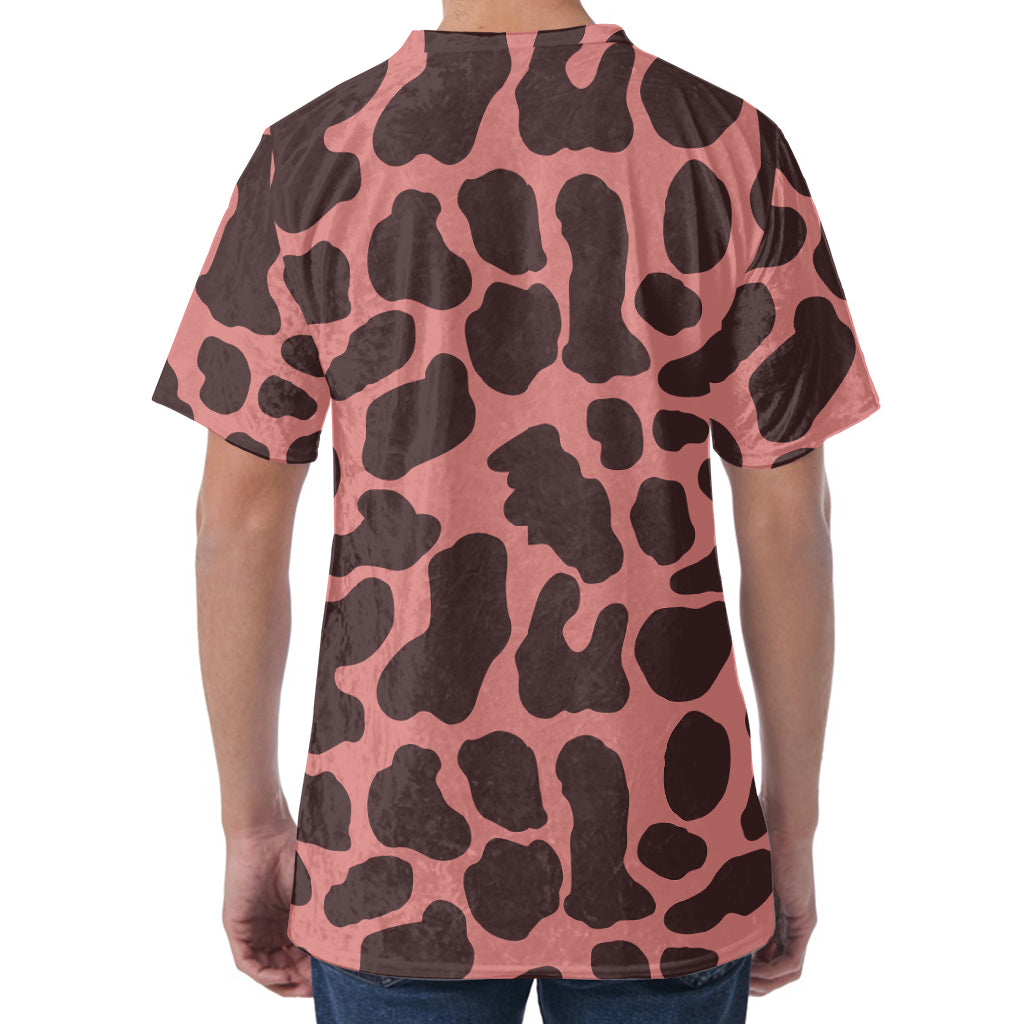 Red Brown Cow Print Men's Velvet T-Shirt