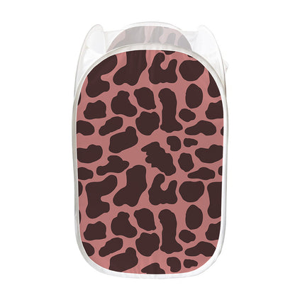Red Brown Cow Print Mesh Laundry Hamper