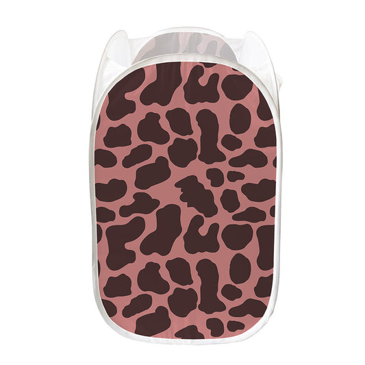 Red Brown Cow Print Mesh Laundry Hamper