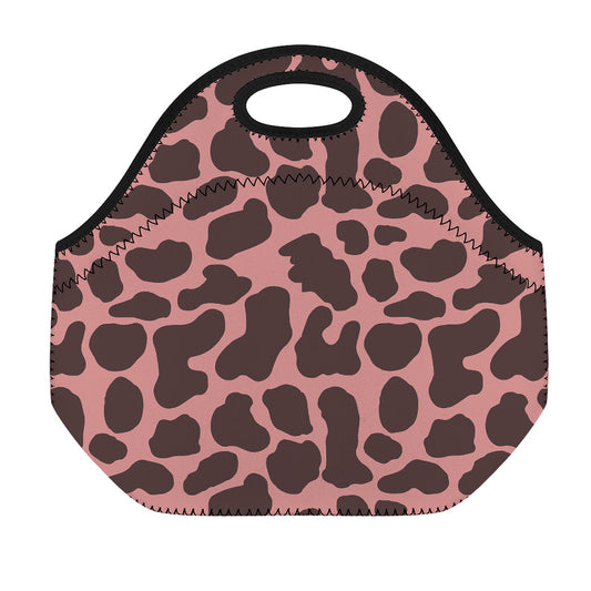 Red Brown Cow Print Neoprene Lunch Bag