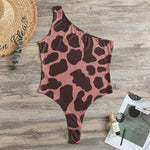 Red Brown Cow Print One Shoulder Bodysuit