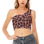 Red Brown Cow Print One Shoulder Crop Top