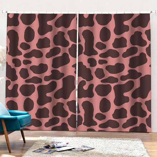 Red Brown Cow Print Pencil Pleat Curtains