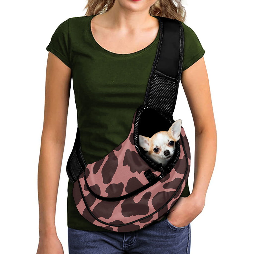 Red Brown Cow Print Pet Sling Carrier