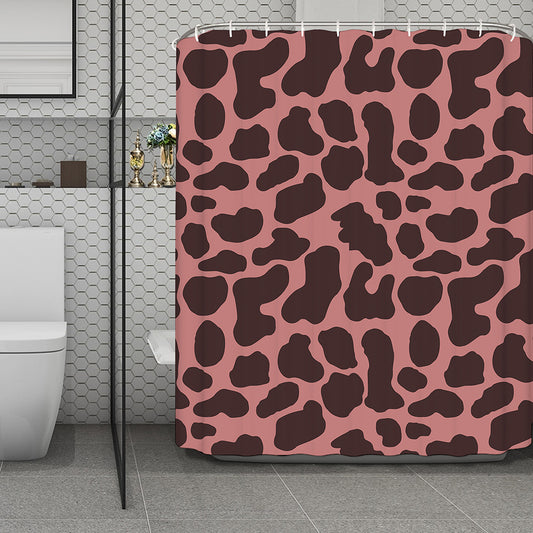 Red Brown Cow Print Polyester Shower Curtain
