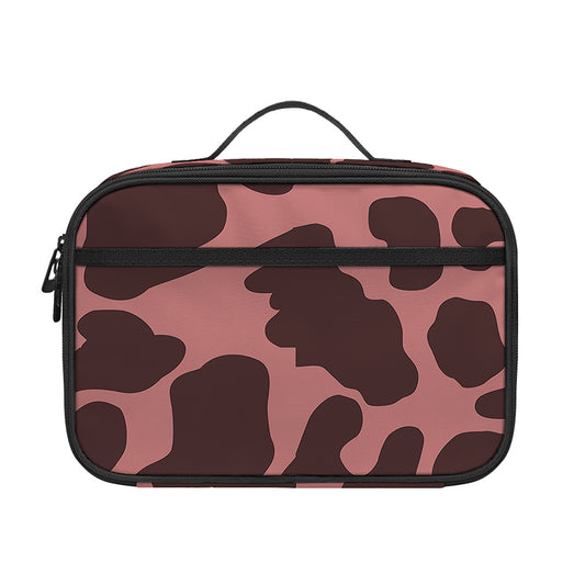 Red Brown Cow Print Portable Lunch Bag