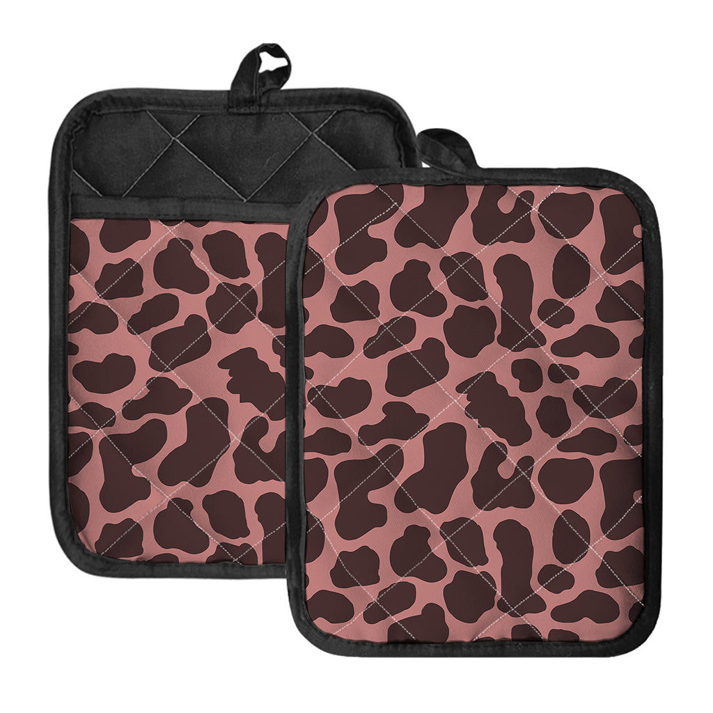 Red Brown Cow Print Pot Holders With Pocket