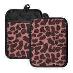 Red Brown Cow Print Pot Holders With Pocket