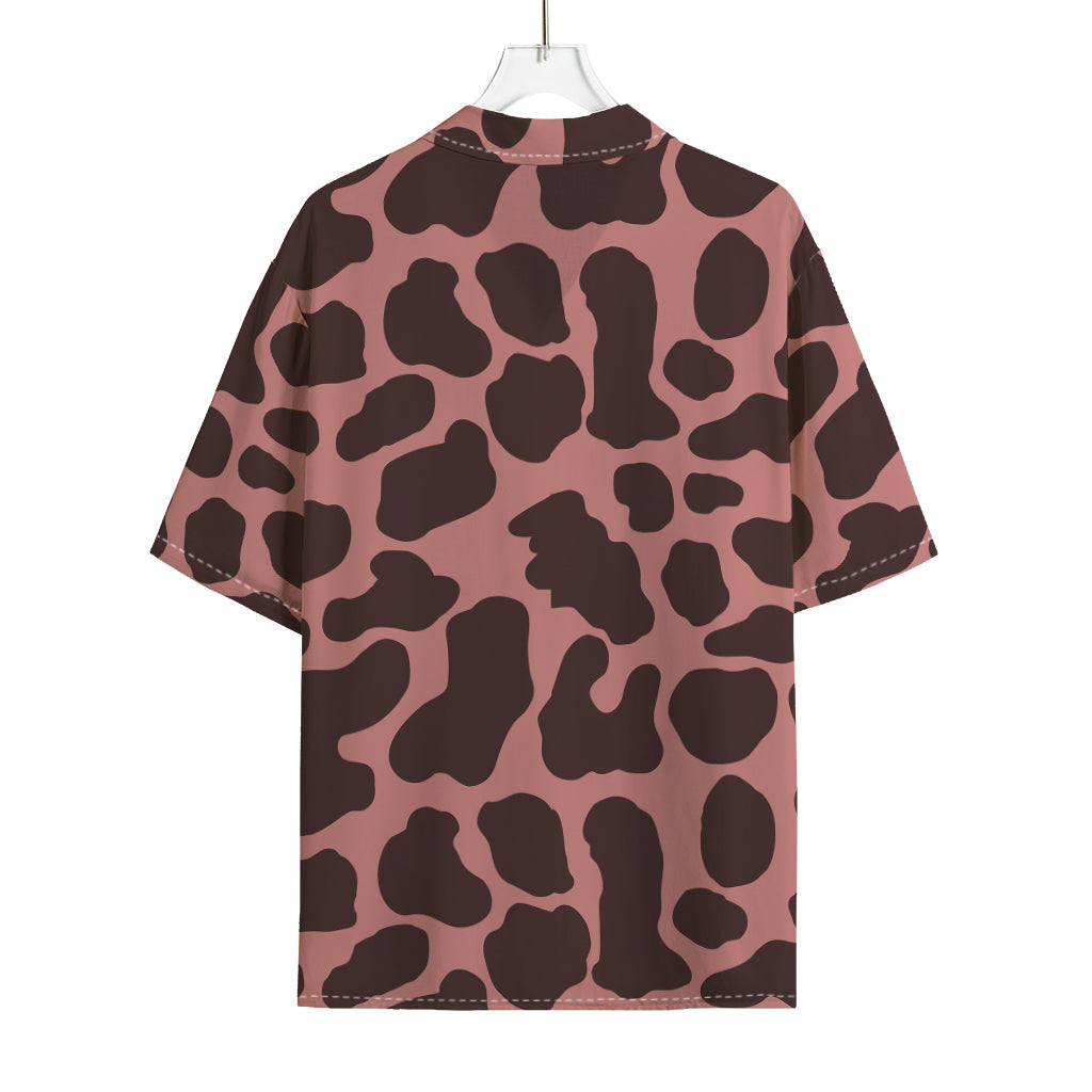 Red Brown Cow Print Rayon Hawaiian Shirt