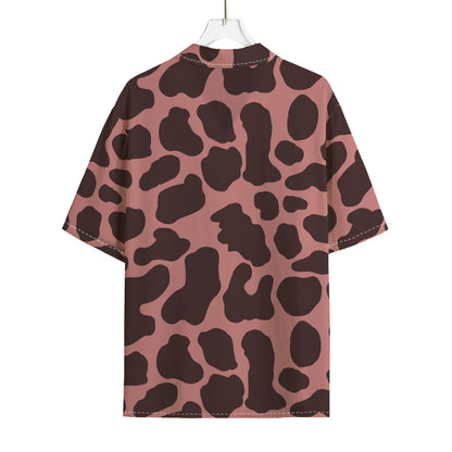 Red Brown Cow Print Rayon Hawaiian Shirt