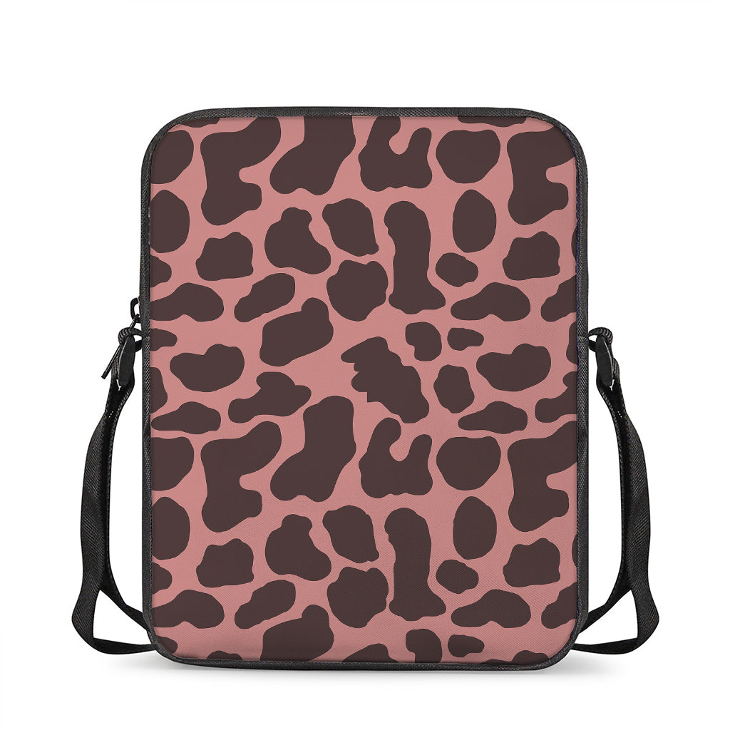 Red Brown Cow Print Rectangular Crossbody Bag