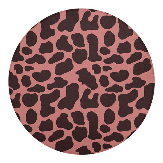 Red Brown Cow Print Round Blanket