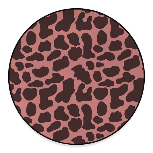 Red Brown Cow Print Round Floor Mat