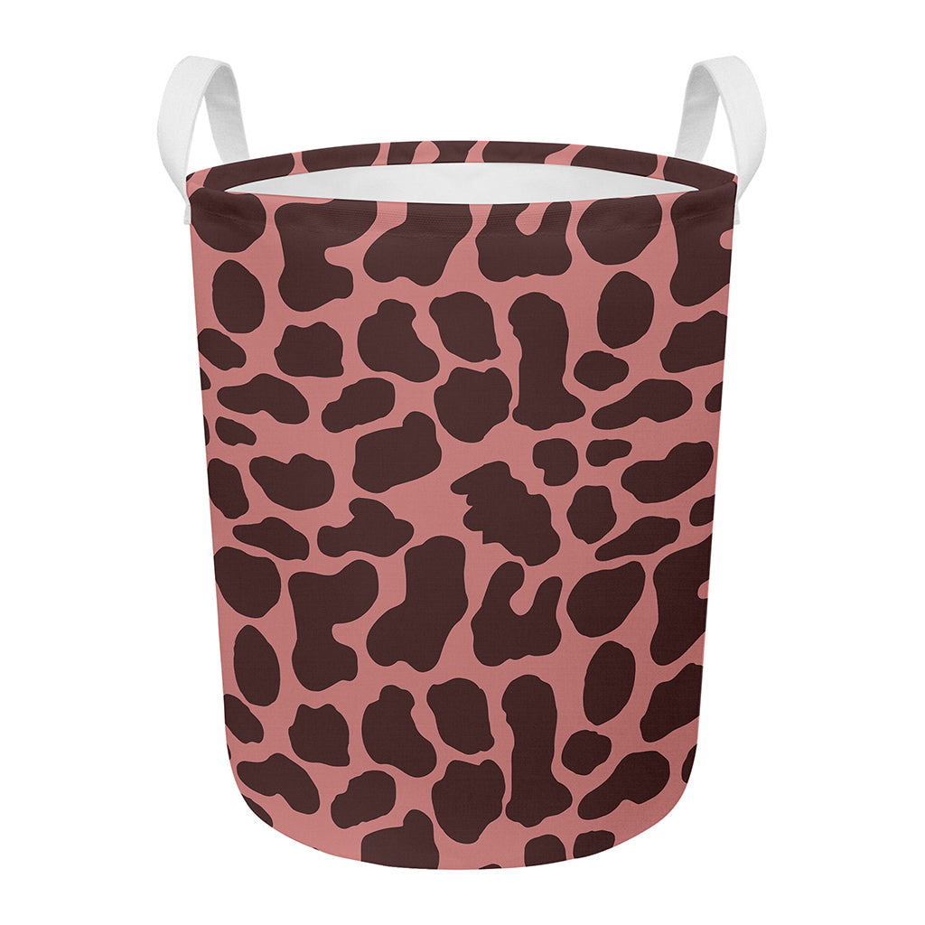 Red Brown Cow Print Round Laundry Basket