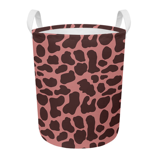 Red Brown Cow Print Round Laundry Basket